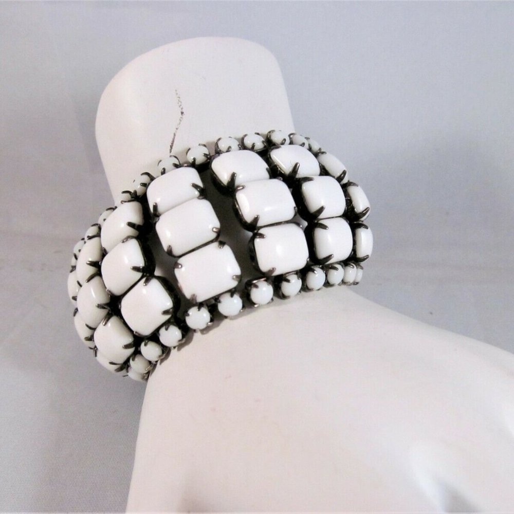 Vintage 1940 White Milk Glass Wide Bracelet